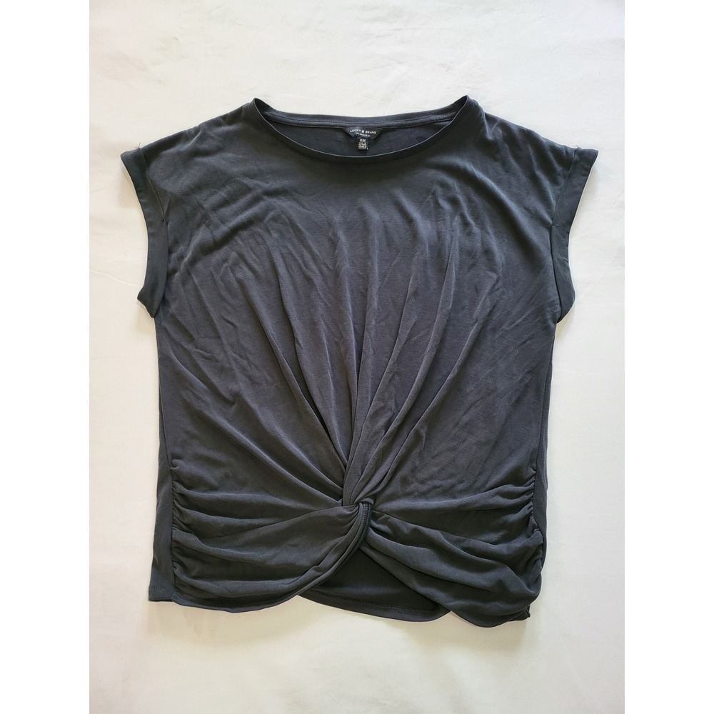 Lucky Brand Womens Twist Front T-Shirt Charcoal Gray Cap Sleeve Knit Top Medium